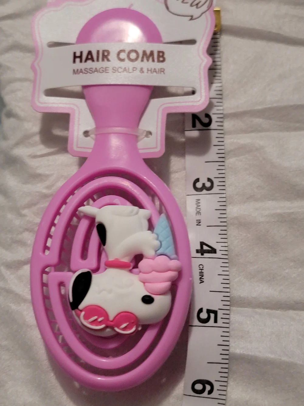 Pink Kids Hair Comb with Snoopy-Style Character – Gentle Massage